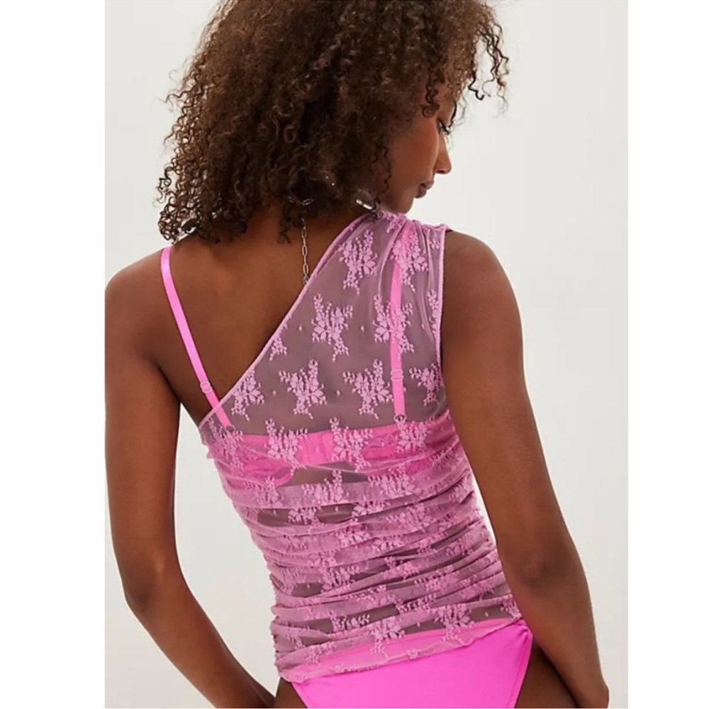 NWT Free People Lady Lux One-Shoulder Cami Lace Top Tank
